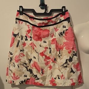 Cato Floral Lined Linen Size 14 Stretch Knee Length Skirt Pink Khaki Black